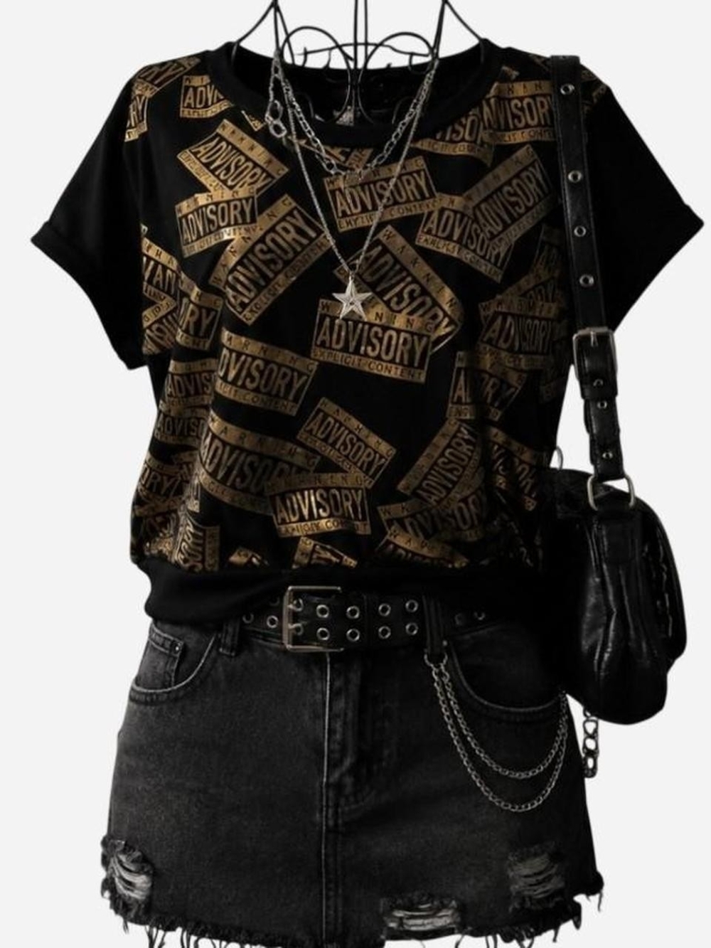 Blush Black Short-Sleeve Tee with Gold 'Advisory' Print
